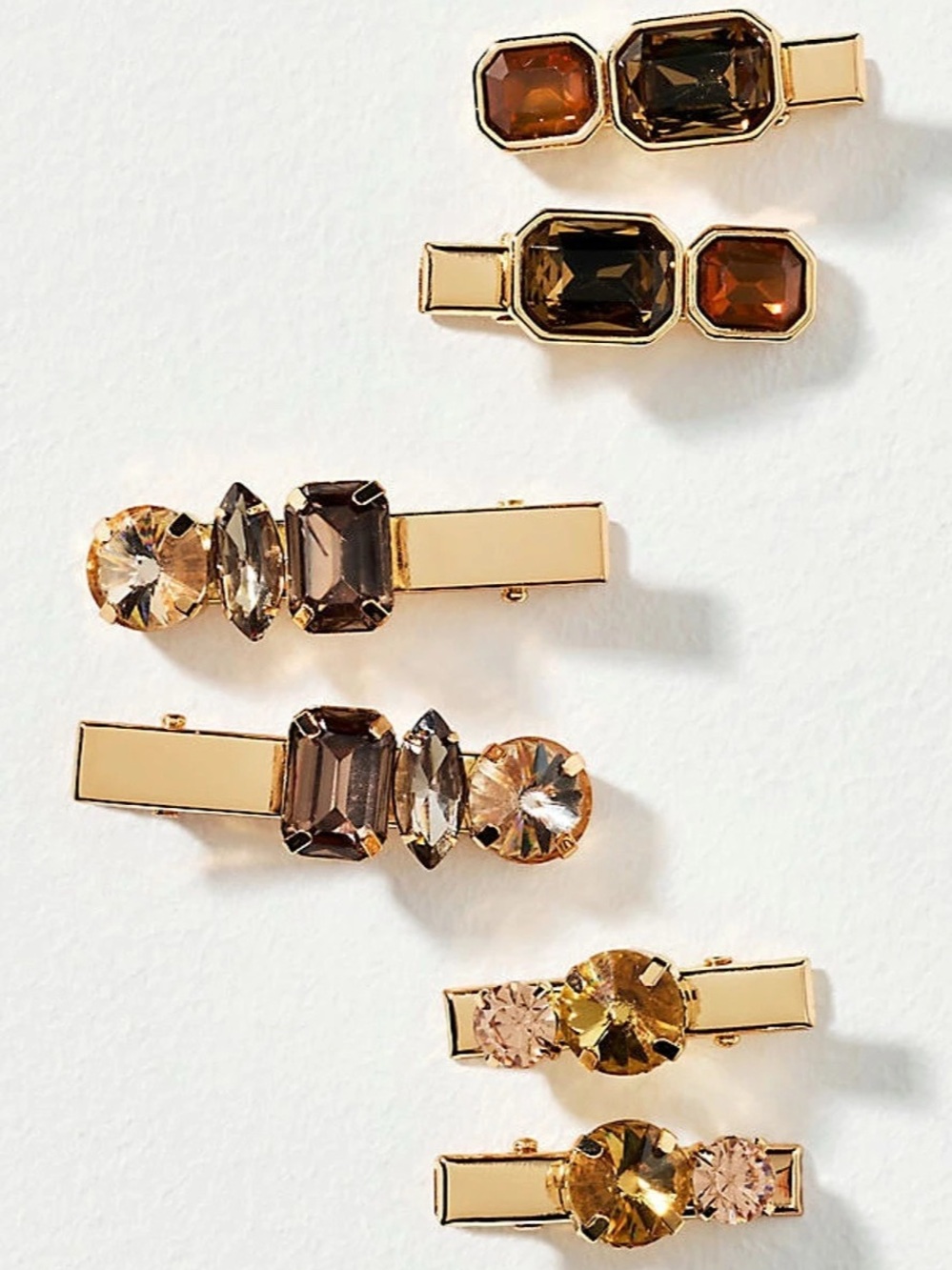 Anthropologie Mini Resin Rhinestone Hair Clips Gold & Brown x4 Piece New